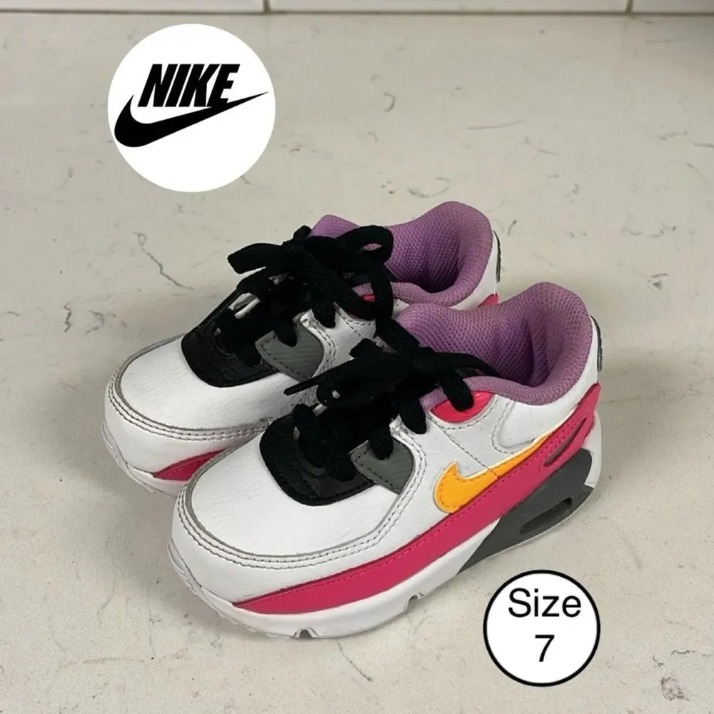NIKE Air Max 90 Laser Orange Hyper Pink TD Toddler Size 7C White Gray DM8688-100